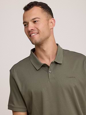 CALVIN KLEIN logo polo shirt חולצת פולו שרוול קצר לוגו טון על טון בצבע ירוק זית