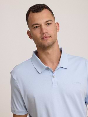 CALVIN KLEIN logo polo shirt חולצת פולו שרוול קצר לוגו טון על טון בצבע תכלת