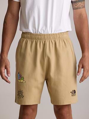 THE NORTH FACE logo pants מכנס קצר בצבע בז' עם  פאצים רקמה לוגו צידי - m