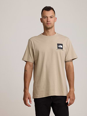 THE NORTH FACE logo t shirt חולצה בצבע בז אבן עם לוגו ריבוע צידי והדפס בגב T-28