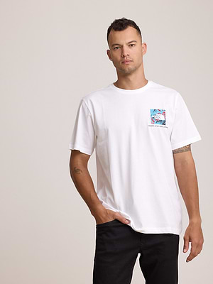 THE NORTH FACE logo t shirt חולצה בצבע לבן עם לוגו ריבוע צידי והדפס צבעוני בגב T-27