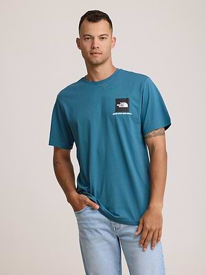 THE NORTH FACE logo t shirt חולצה בצבע כחול פטרול עם לוגו ריבוע שחור צידי T-31