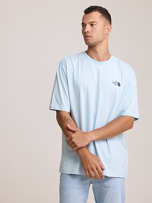 THE NORTH FACE logo t shirt חולצה בצבע תכלת עם לוגו כחול כהה צידי והדפס בגב T-49 - xl