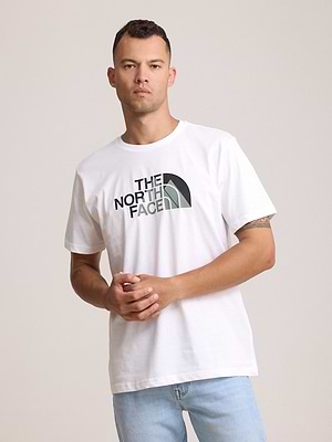 THE NORTH FACE logo t shirt חולצה בצבע לבן עם לוגו גדול במרכז המוצר והדפס בגב קטן T-37