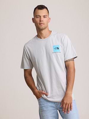 THE NORTH FACE logo t shirt חולצה בצבע אפור עם לוגו  ריבוע תכלת צידי והדפס בגב T-1 - xxl