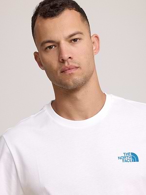 THE NORTH FACE logo t shirt חולצה בצבע לבן עם לוגו כחול צידי והדפס בגב T-46