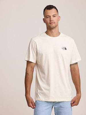 THE NORTH FACE logo t shirt חולצה בצבע קרם עם לוגו שחור צידי והדפס בגב T-42
