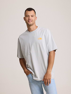 THE NORTH FACE logo t shirt חולצה בצבע אפור בהיר עם לוגו כתום צידי והדפס בגב T-55