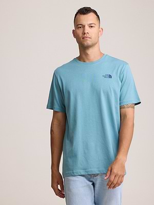 THE NORTH FACE logo t shirt חולצה בצבע תכלת עם לוגו כחול צידי והדפס בגב T-56