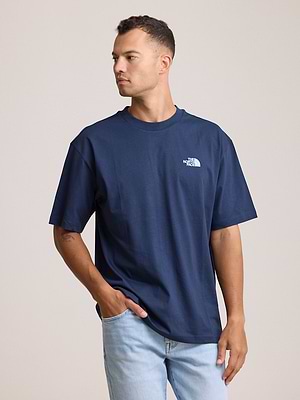 THE NORTH FACE logo t shirt חולצה בצבע כחול עם לוגו תכלת צידי והדפס בגב T-45