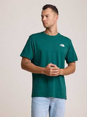 THE NORTH FACE logo t shirt חולצה בצבע ירוק בקבוק עם לוגו לבן צידי והדפס בגב T-75