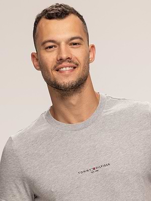 TOMMY HILFIGER grey t shirt חולצה בצבע אפור עם לוגו קטן X-25