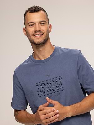 TOMMY HILFIGER blue t shirt חולצה בצבע כחול אוקיינוס עם רקמה בחזה X-42