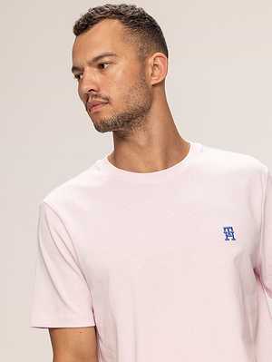 TOMMY HILFIGER light pink th t shirt חולצה בצבע ורוד עדין עם רקמה    TH X-52