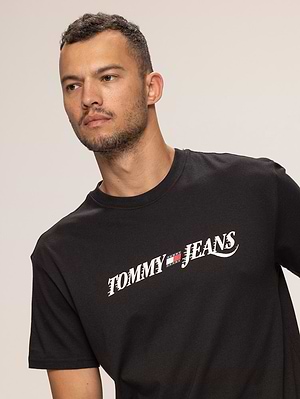 TOMMY JEANS black t shirt חולצה בצבע שחור עם רקמה בחזה X-15