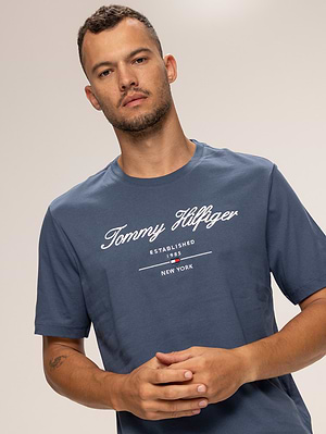 TOMMY HILFIGER blue t shirt חולצה בצבע כחול אוקיינוס עם רקמה X-6