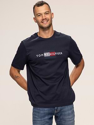 TOMMY HILFIGER navy t shirt חולצה בצבע נייבי עם רקמה X-18