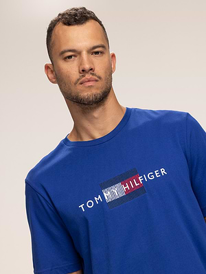 TOMMY HILFIGER blue t shirt חולצה בצבע כחול רויאל עם רקמה X-11