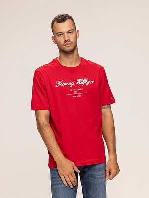 TOMMY HILFIGER red t shirt חולצה בצבע אדום עם רקמה X-5