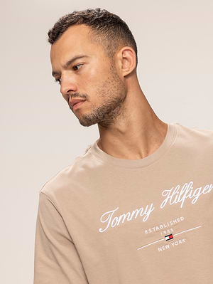 TOMMY HILFIGER beige t shirt חולצה בצבע בז' עם רקמה X-14
