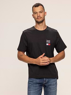 TOMMY HILFIGER black  t shirt חולצה בצבע שחור עם רקמה קטנה צידית X-31