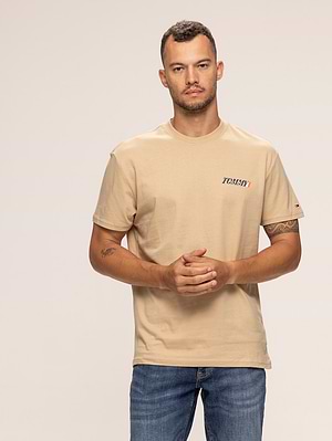 TOMMY JEANS beige t shirt חולצה בצבע בז' עם הדפס קטן וגב X-46