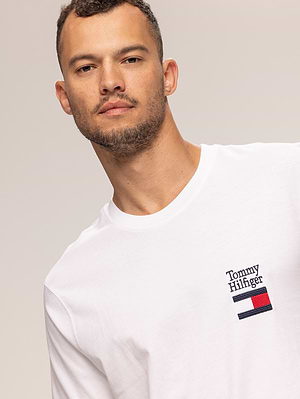 TOMMY HILFIGER white t shirt חולצה בצבע לבן עם רקמה המותג צידי X-32