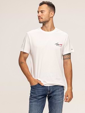 TOMMY JEANS white t shirt חולצה בצבע לבן עם הדפס המותג צידיX-49