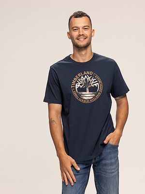 TIMBERLAND navy t shirt חולצה בצבע נייבי עם לוגו עיגול בחזה P-39