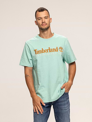 TIMBERLAND green t shirt חולצה בצבע ירוק טורקיז עם לוגו רקמה בחזה P-85