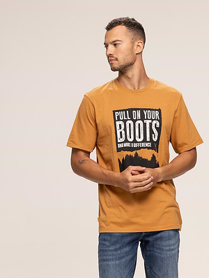TIMBERLAND orange t shirt חולצה בצבע כתום עם לוגו מגף בחזה P-82