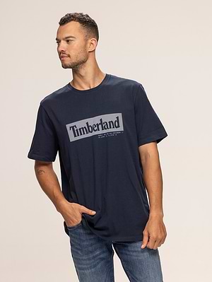 TIMBERLAND navy t shirt חולצה בצבע נייבי עם לוגו ריבוע נקודות בחזה P-52