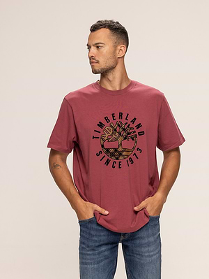 TIMBERLAND bourduex t shirt חולצה בצבע בורדו עם לוגו עיגול בחזה P-113