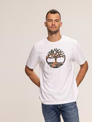 TIMBERLAND white t shirt חולצה בצבע לבן עם לוגו עיגול צבאי בחזה P-23
