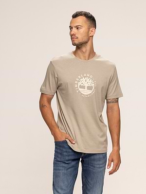 TIMBERLAND light beige t shirt חולצה בצבע בז' בהיר עם לוגו עיגול בחזה P-2