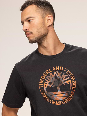 TIMBERLAND black t shirt חולצה בצבע שחור עם לוגו עיגול כתום P-40