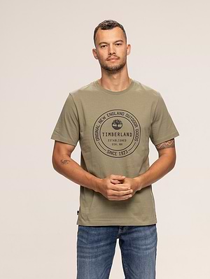 TIMBERLAND green t shirt חולצה בצבע ירוק זית עם לוגו עיגול בחזה P-37