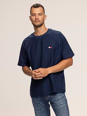 TOMMY JEANS white t shirt חולצה בצבע נייבי עם רקמת המותג צידי X-20