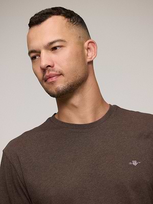 GANT long sleeve t shirt brown חולצה שרוול ארוך בצבע חום מלאנז' סמל קטן