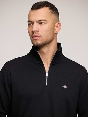 GANT reg shield half zip sweat פוטר חצי רוכסן עם לוגו צידי בצבע שחור - l