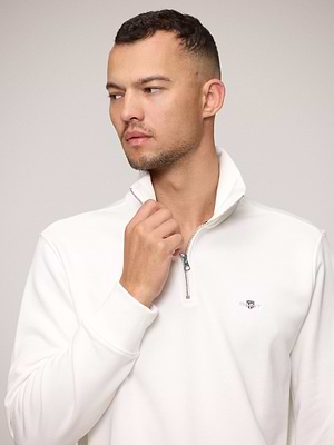 GANT reg shield half zip sweat פוטר חצי רוכסן עם לוגו צידי בצבע לבן