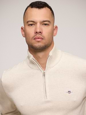 GANT half - zip sweater seed melange סריג חצי רוכסן עבה בצבע בז' אפרפר