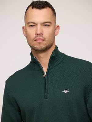 GANT half - zip sweater tartan green סריג חצי רוכסן עבה בצבע ירוק בקבוק