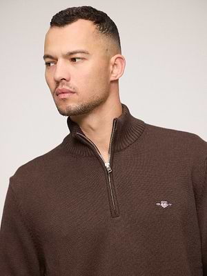 GANT half - sweater black brown melange סריג חצי רוכסן עבה בצבע חום שוקולד