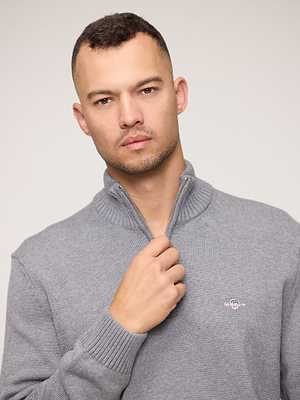 GANT half - zip sweater dark grey melange סריג חצי רוכסן עבה בצבע אפור מלאנז
