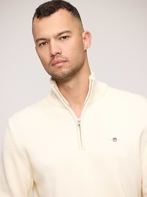 GANT half - zip sweater cream סריג חצי רוכסן עבה בצבע שמנת
