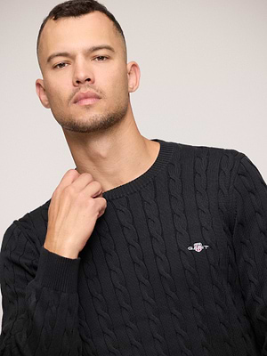 GANT casual cotton cable c-neck black סריג צמות קלאסי בצבע שחור