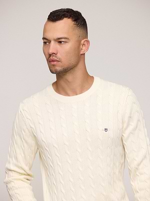 GANT casual cotton cable c-neck creamסריג צמות קלאסי בצבע שמנת