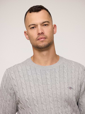 GANT casual cotton cable c-neck grey melange סריג צמות קלאסי בצבע אפור