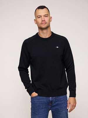 GANT casual coton c-neck black סריג עבה קלאסי בצבע שחור